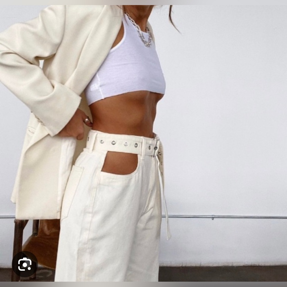 WeWoreWhat high-rise cut out jeans in ivory size 26
